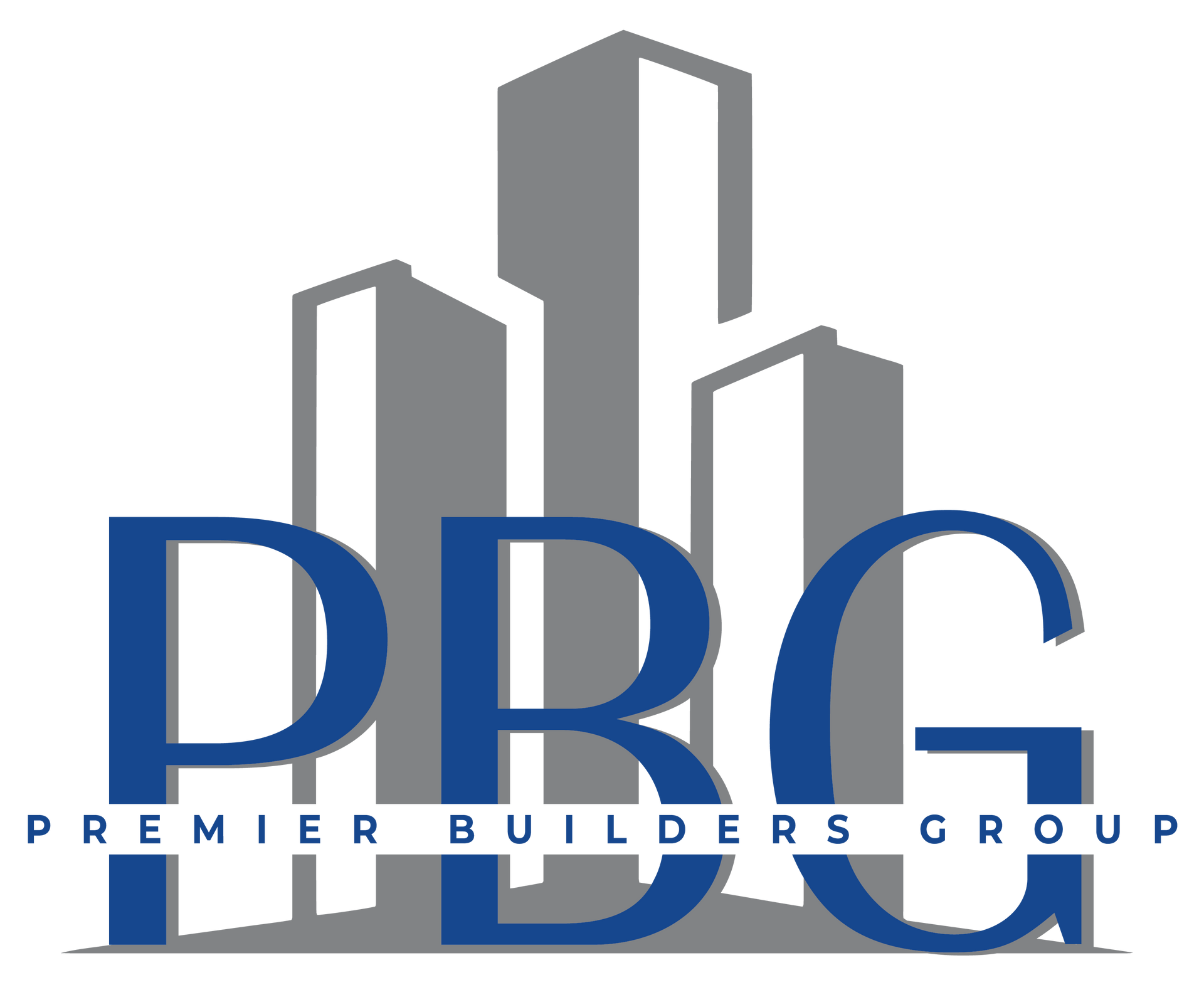 Logo of Premier Builders Group with stylized gray building silhouettes behind the letters PBG in black.