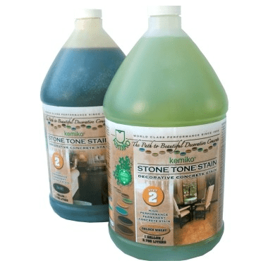 Two gallons of stone tone stain are sitting next to each other