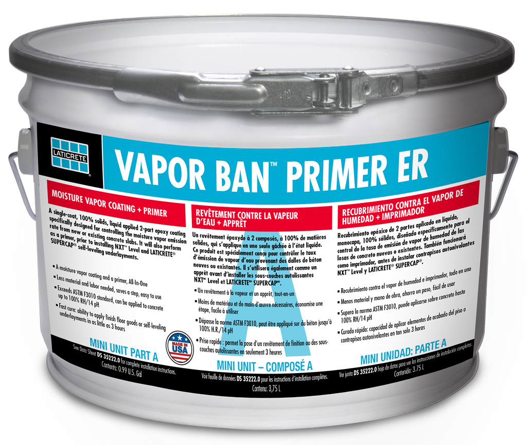 A bucket of vapor ban primer on a white background