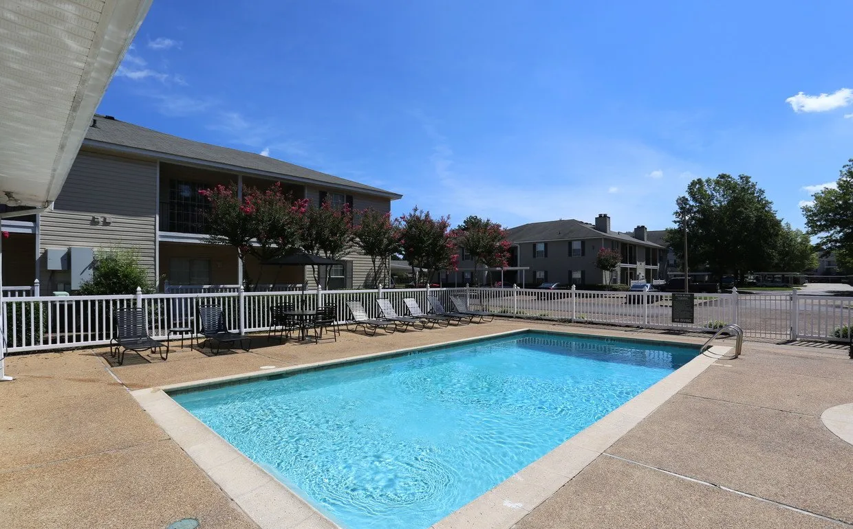 Apartment community outdoor swimming pool.
