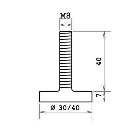 Technische tekening stelvoet kartelschroef voor aluminium systeemprofielen