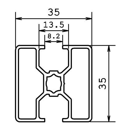 Technische tekening aluminium systeem profiel 35x35 2G 180°