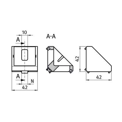 Technische tekening montagehoek aluminium Alumes voor aluminium systeemprofielen