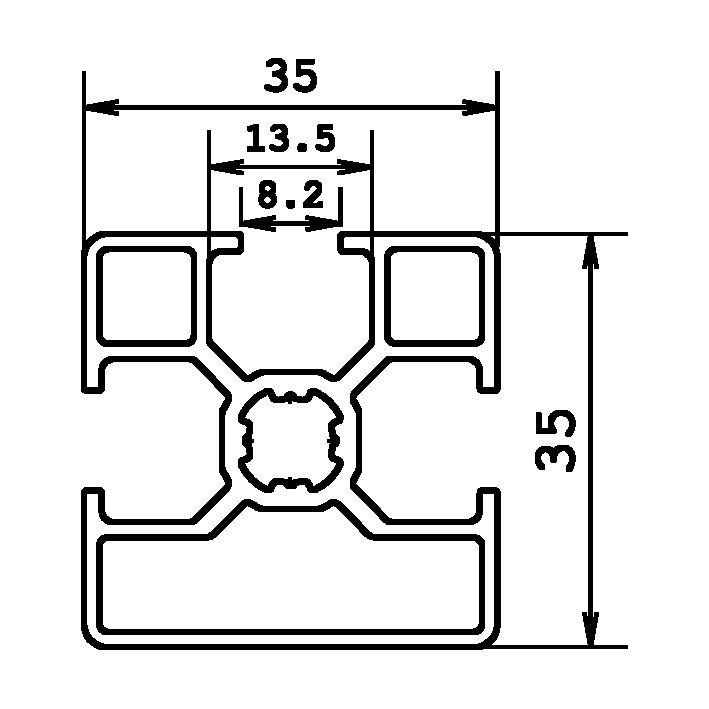 Technische tekening aluminium systeem profiel 35x35 3G van Alumes 