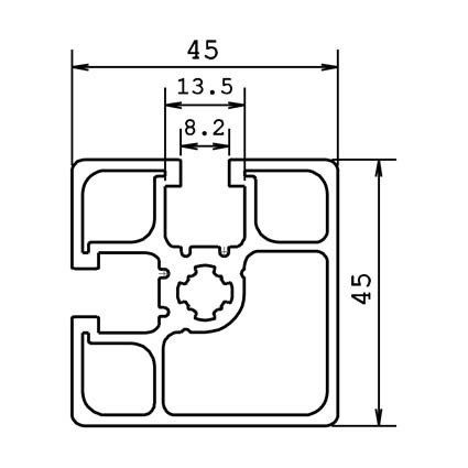 Technische tekening aluminium systeem profiel 45x45 2G 90°