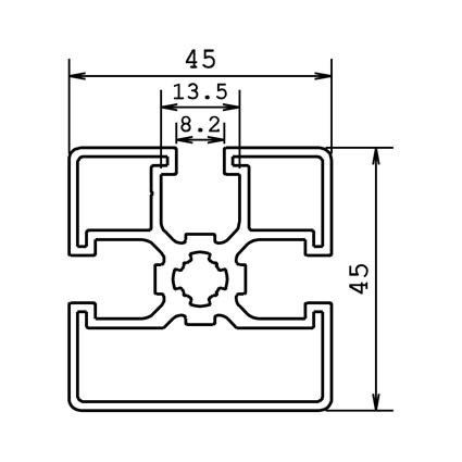 Technische tekening aluminium systeem profiel 45x45 3G