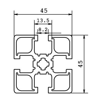 Technische  tekening aluminium systeem profiel 45x45Z 4G