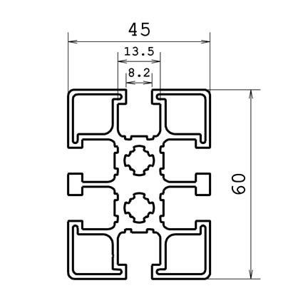 Technische tekening van aluminium systeemprofiel 45x60 6G