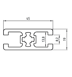 Technische tekening van aluminium systeemprofiel 19x45 2G