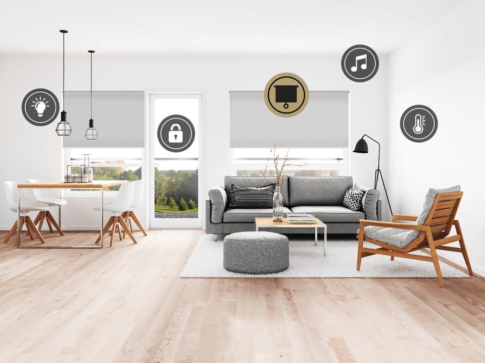 Light Gray Blinds Outside Shot in the Window — Instyle Curtains & Blinds in Bungalow, QLD