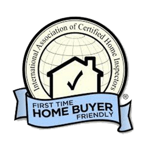A circular InterNACHI logo with a globe, house icon, and a blue banner reading First Time Home Buyer Friendly.