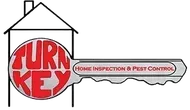 Logo for Turn Key Home Inspection & Pest Control, featuring a house outline and a key shaped with the company name.