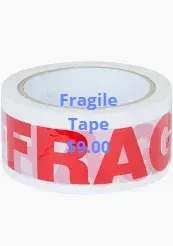 Roll of fragile tape with red lettering on white background. $9.00.
