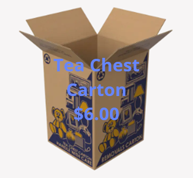 Open cardboard moving box with text