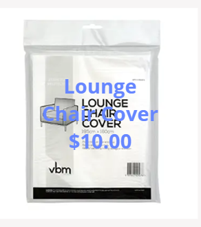Clear plastic package containing a lounge chair cover, priced at $10.