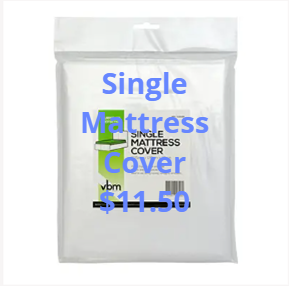 Single mattress cover in clear plastic packaging. The price is $11.50.