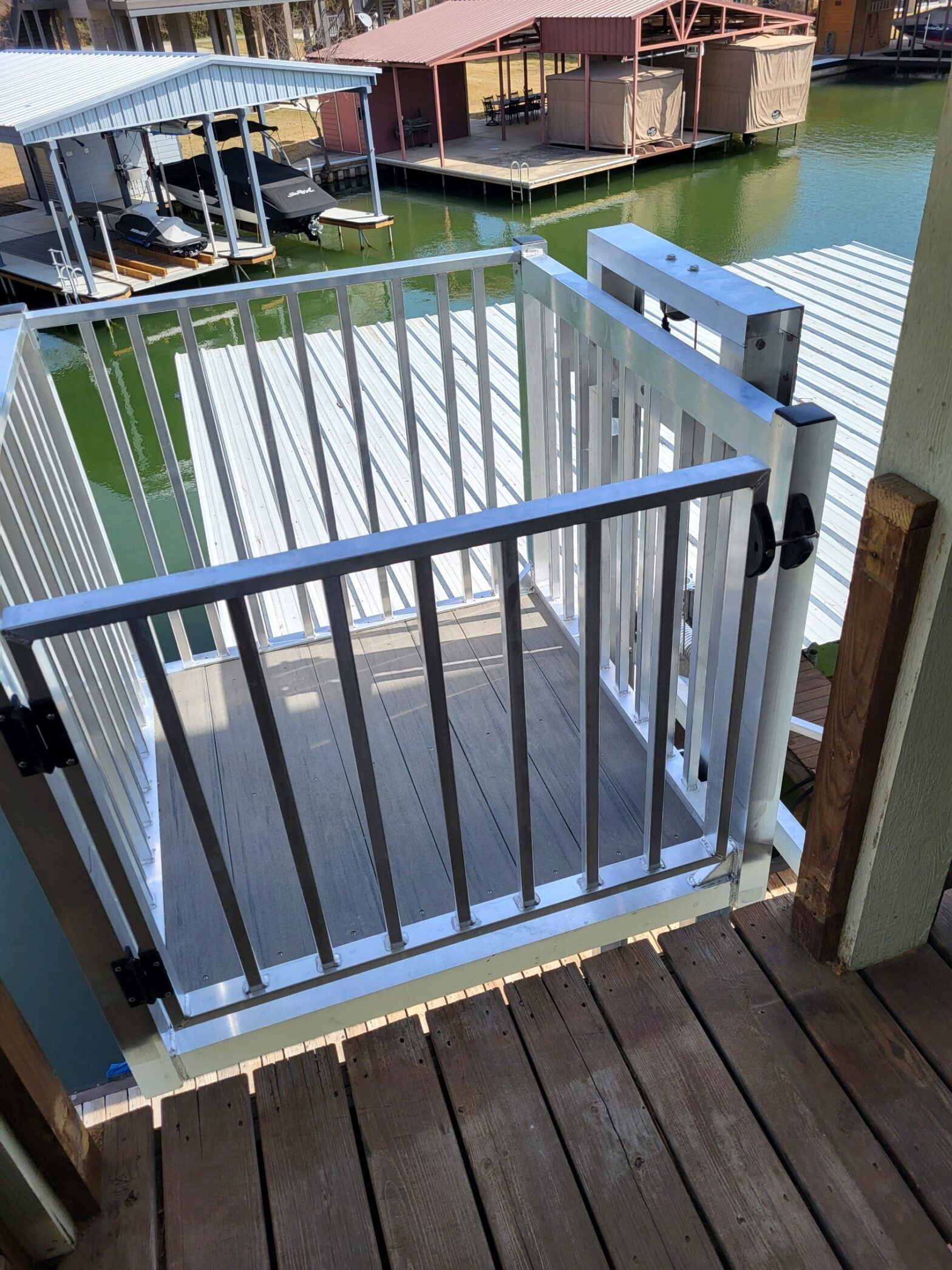 residential cargo lift installed on a dock in texas