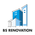 Logo : croquis de bâtiments bleus et blancs avec le texte « BS RENOVATION » en dessous.