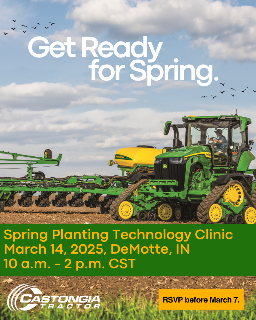 john deere tractor and planter background, invitation for spring clinic