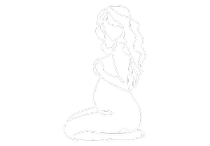 A  white drawing of a pregnant woman holding her belly.