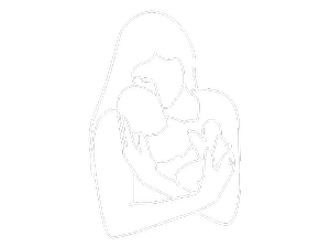 A white drawing of a woman holding a baby.