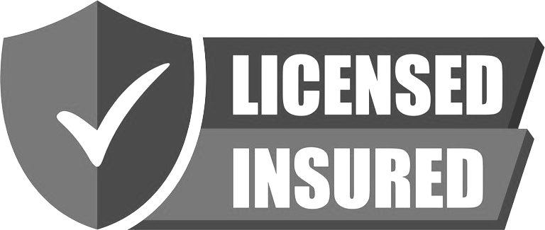 A black and white logo that says licensed insured with a check mark on it.