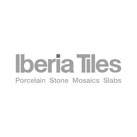 The logo for iberia tiles is a porcelain stone mosaics slabs company.