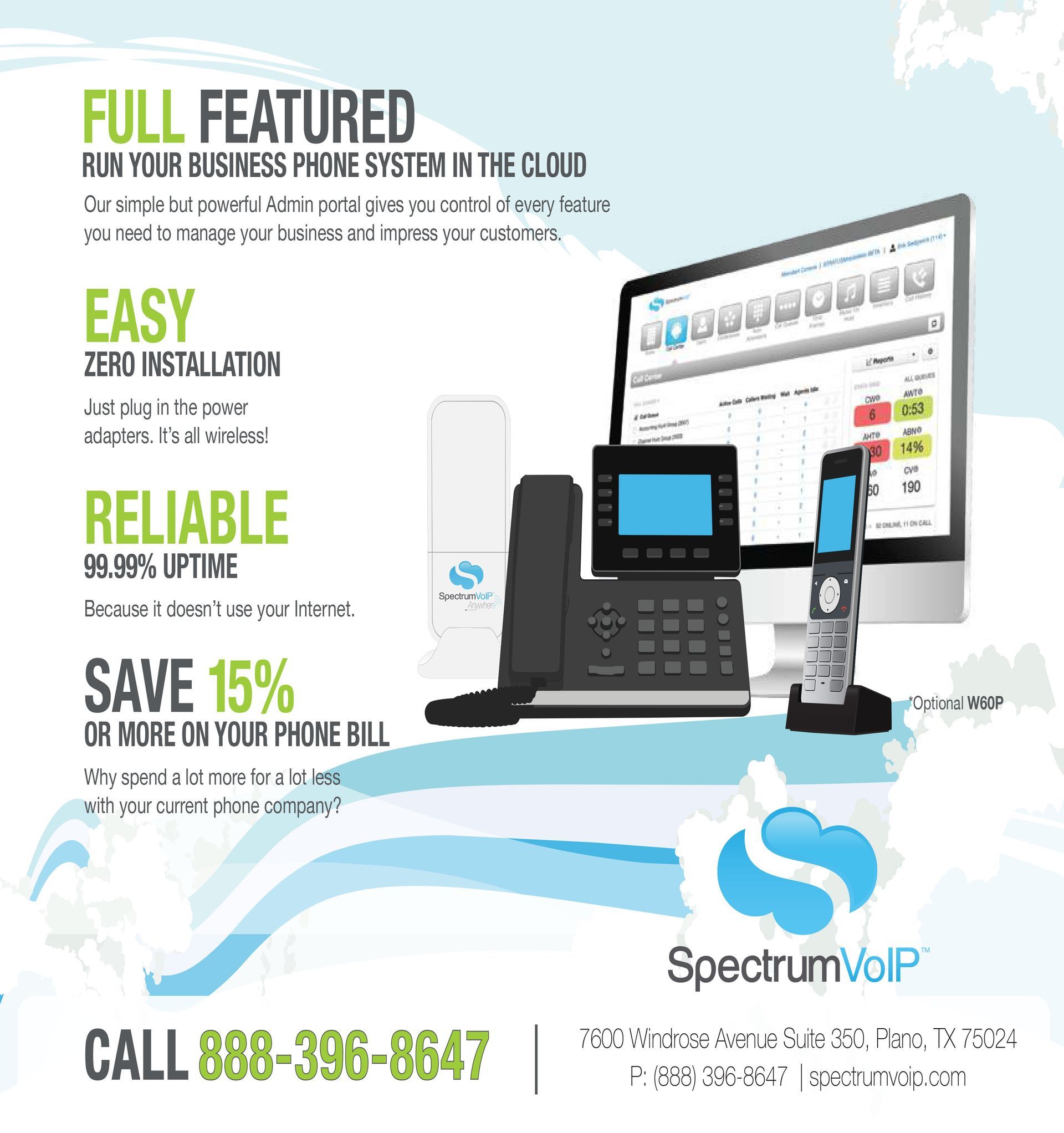 An advertisement for spectrum voip shows a phone and a computer