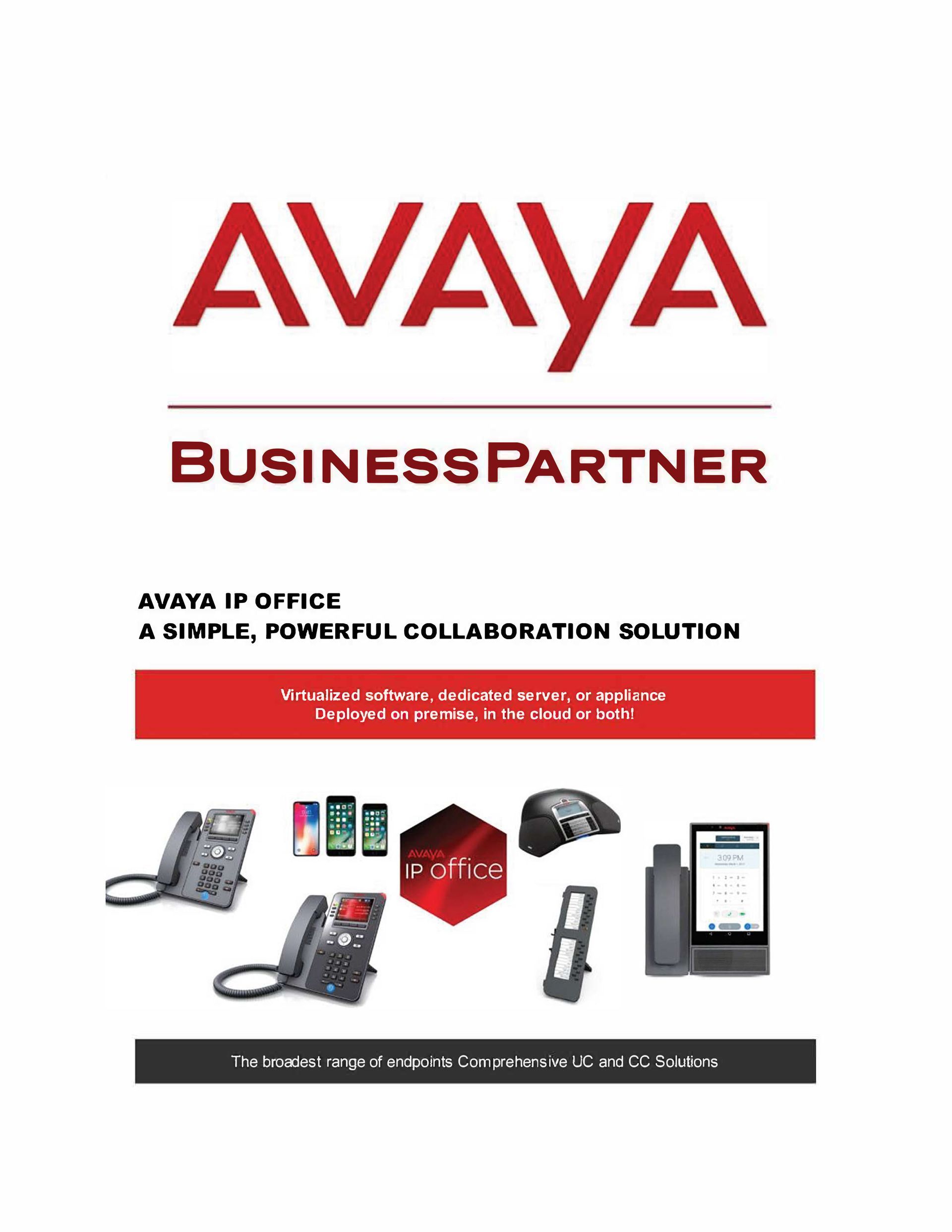 A brochure for avaya business partner shows a variety of phones.