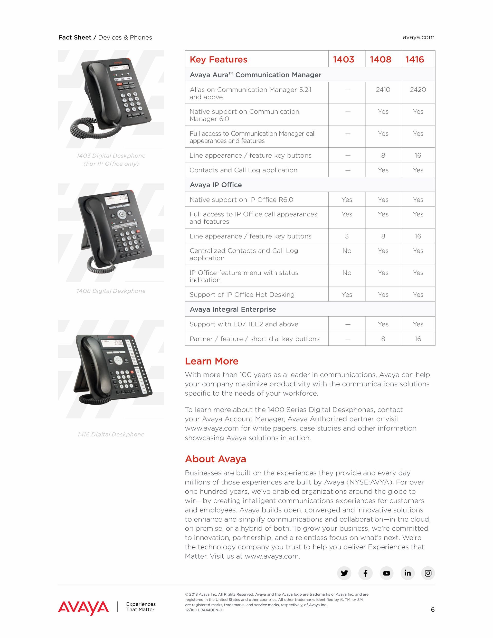 A brochure for a telephone with a table of specifications.