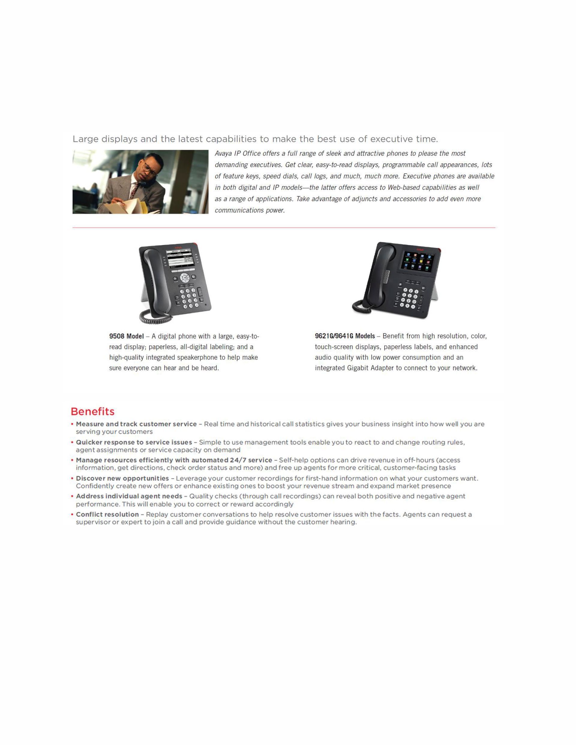 A man is talking on a phone next to a picture of two phones.