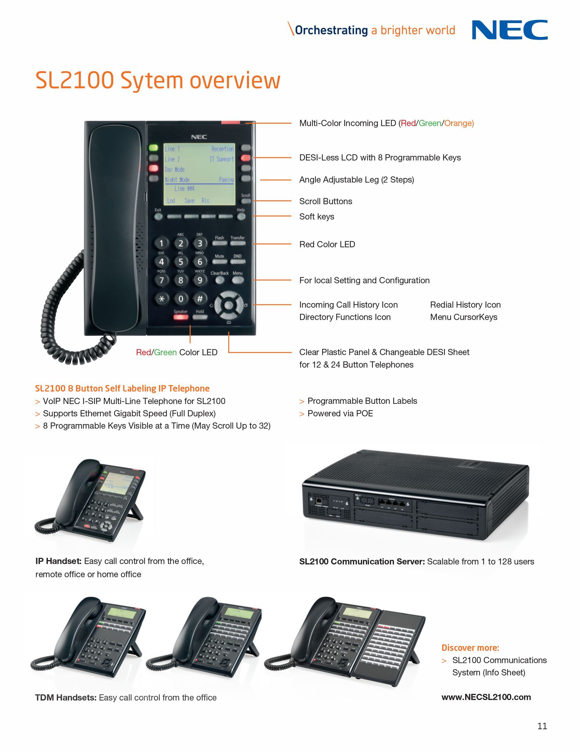 A brochure for a nec sl2100 system overview