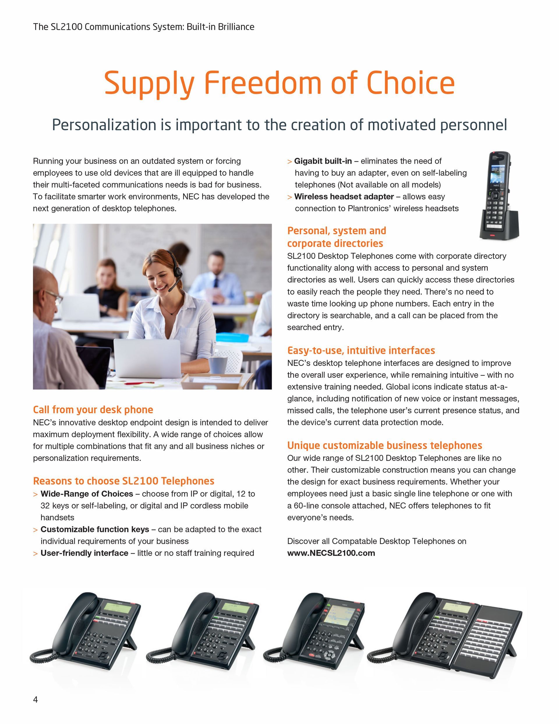 A brochure about supply freedom of choice shows a woman sitting at a desk talking to a man.