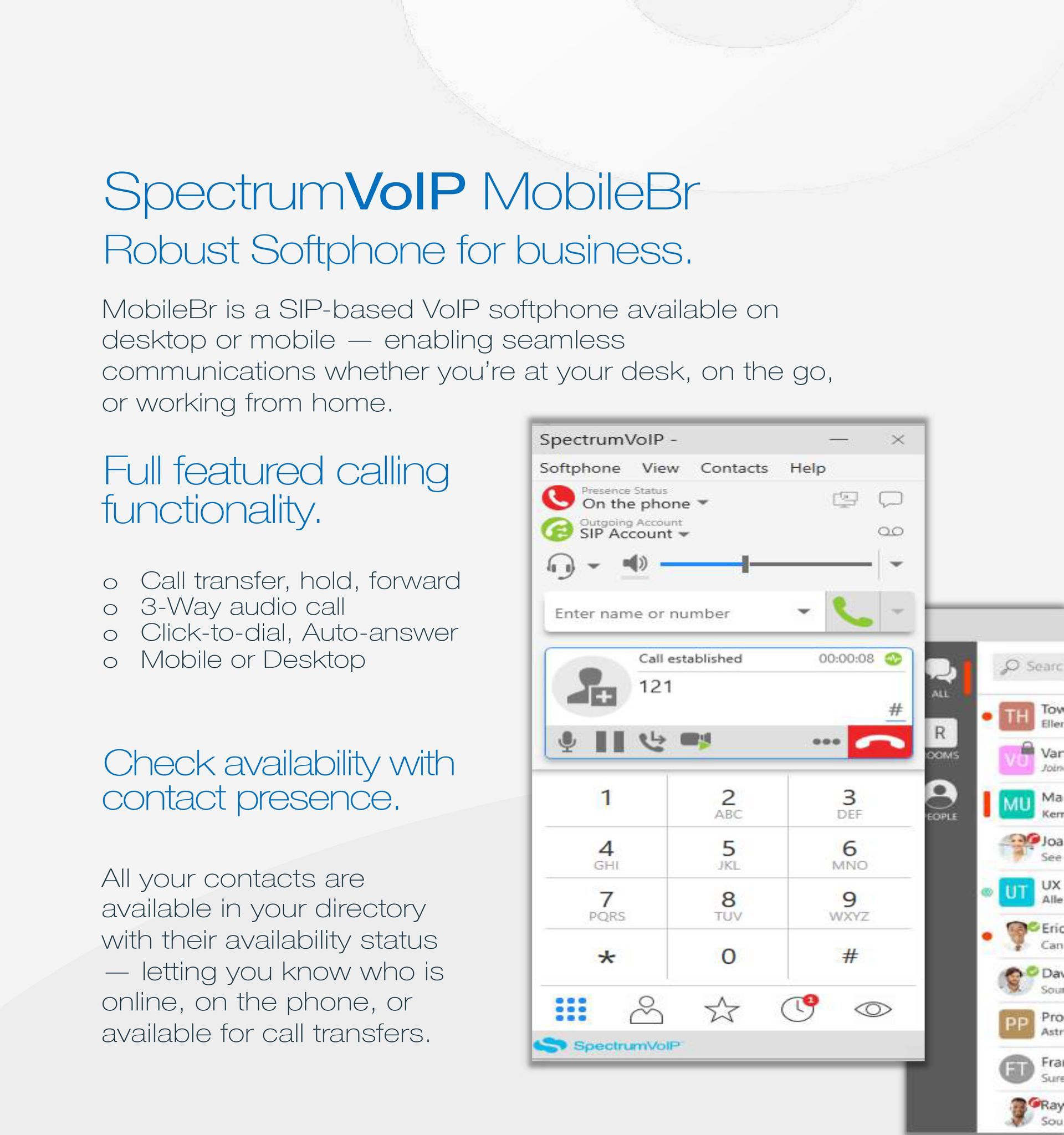 A computer screen with a spectrum voip module on it