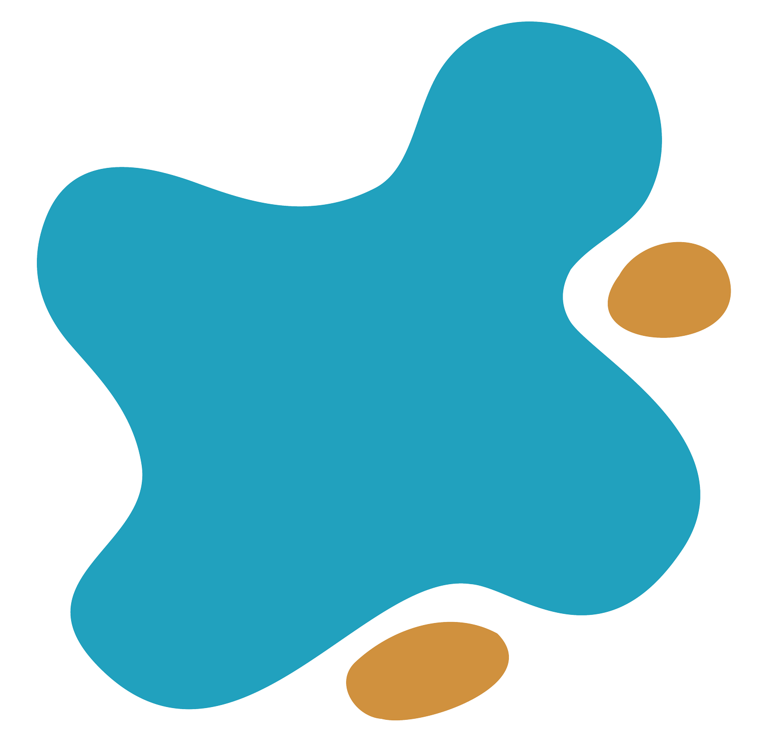 Blue abstract shape with two smaller brown shapes. Blue abstract shape with two smaller brown shapes.