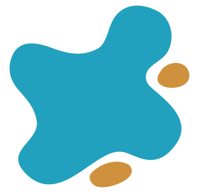 Blue abstract shape with two smaller brown shapes. Blue abstract shape with two smaller brown shapes.