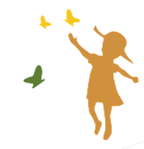 Silhouette of a child reaching for yellow and green butterflies.