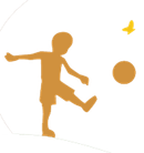 Boy kicking a ball, with a butterfly and the white background.