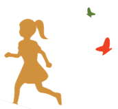Silhouette of girl running with two butterflies.