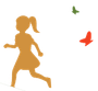 Silhouette of girl running with two butterflies.