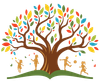 Children playing around a colorful tree, symbolizing growth and learning.