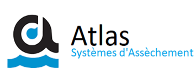Logo de la société Atlas, avec un symbole « a » stylisé et le texte « Atlas Systèmes d'Assèchement ».