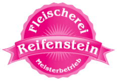 A pink sticker that says fleischerei reifenstein meisterbetrieb