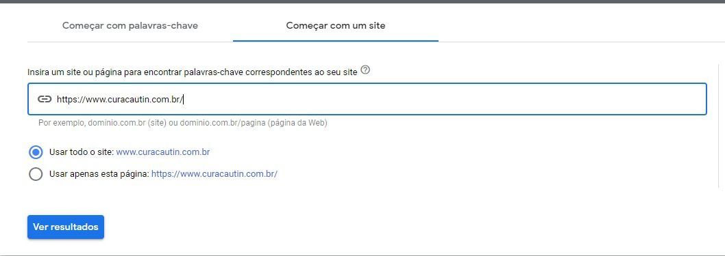 Nessa imagem mostra uma barra de pesquisa com a URL www.curacautin.com.br indicando que é possível fazer a busca por palavras-chave também usando a URL