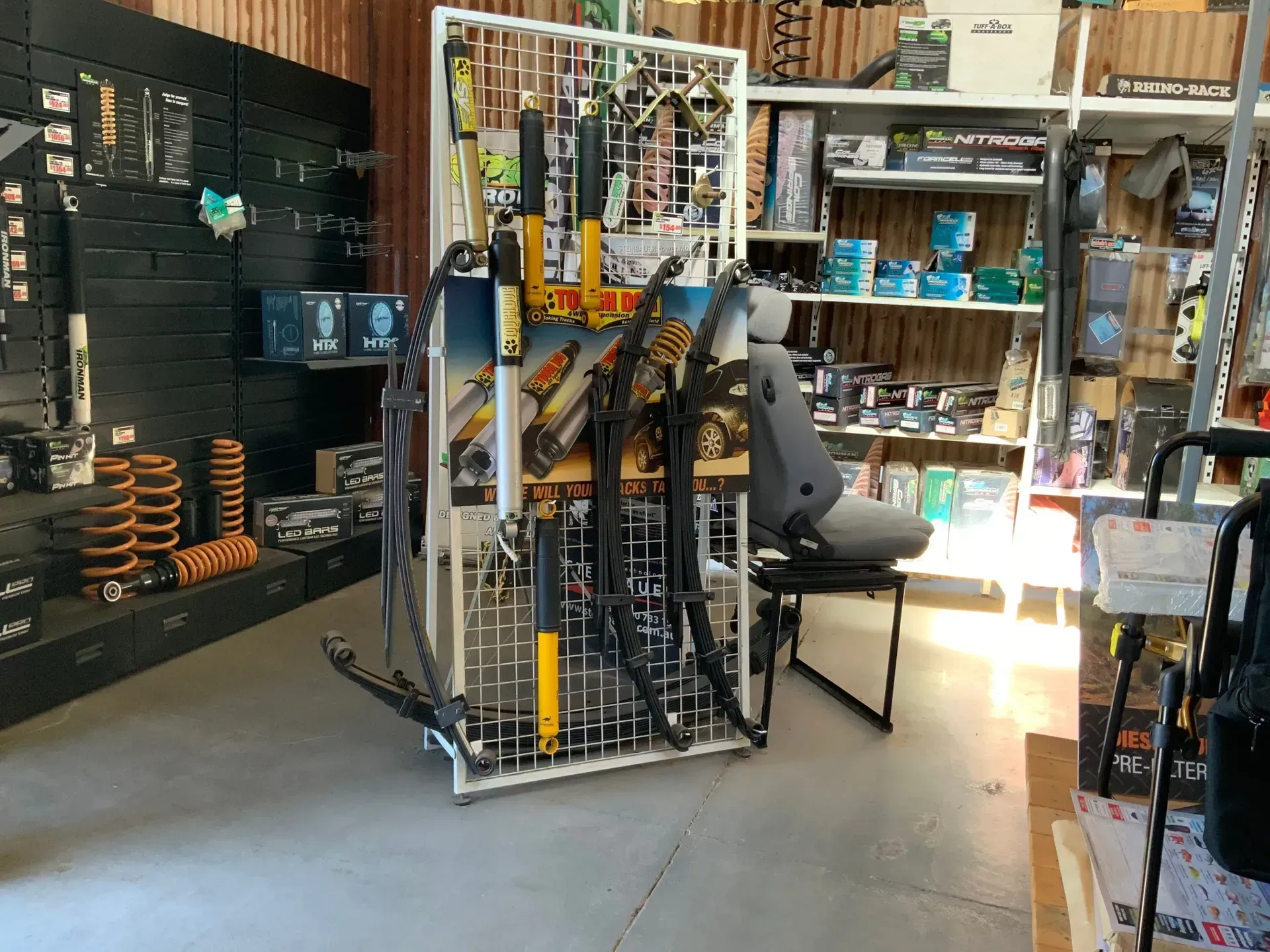 A Retail Store Displaying Vehicle Suspension Parts — Stay on Track 4X4 Accessories in Gladstone Central, QLD