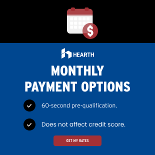 An advertisement for monthly payment options by hearth