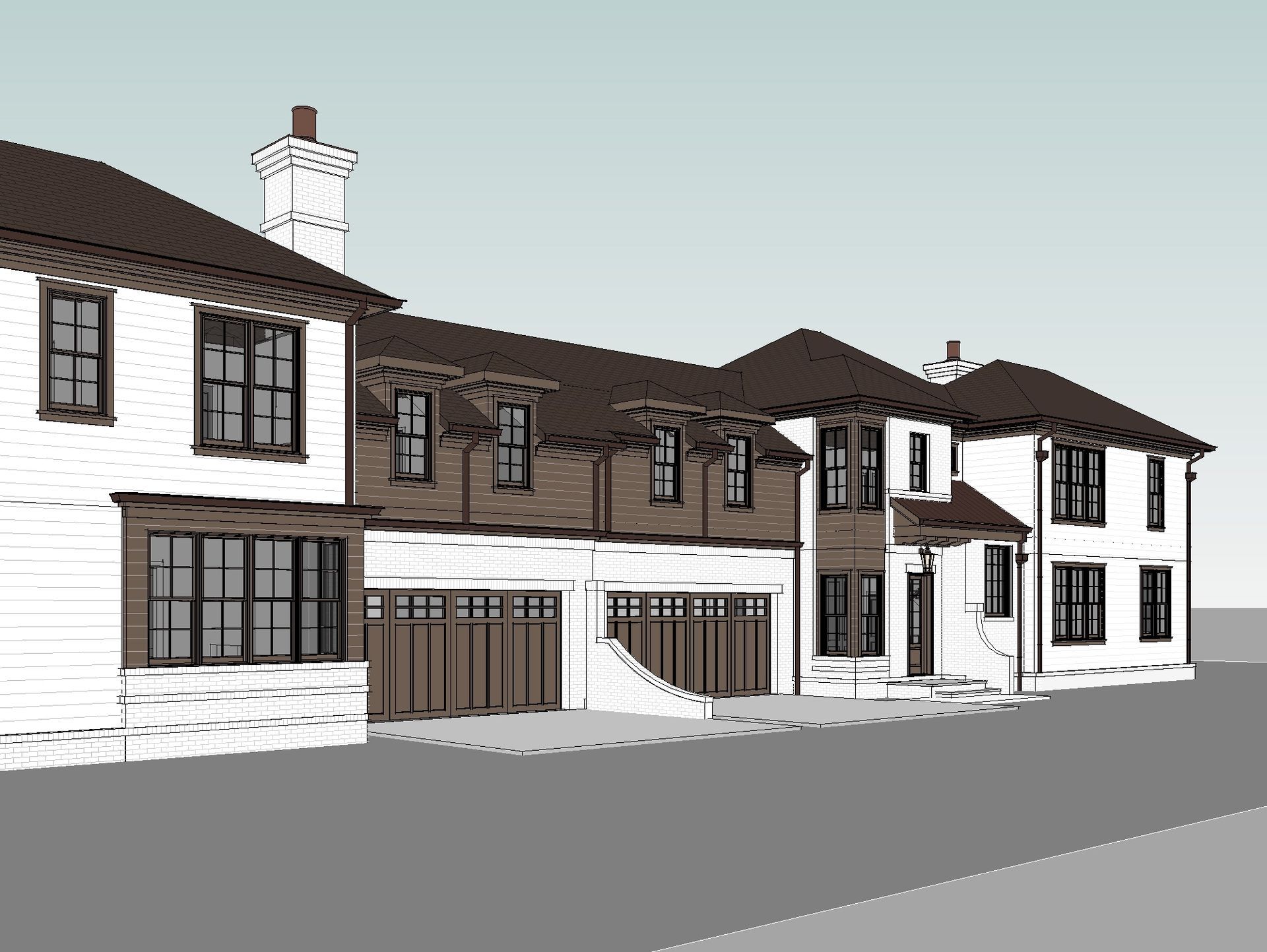 A computer generated image of a row of houses