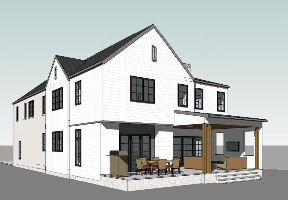 a 3d model of a white house with black windows