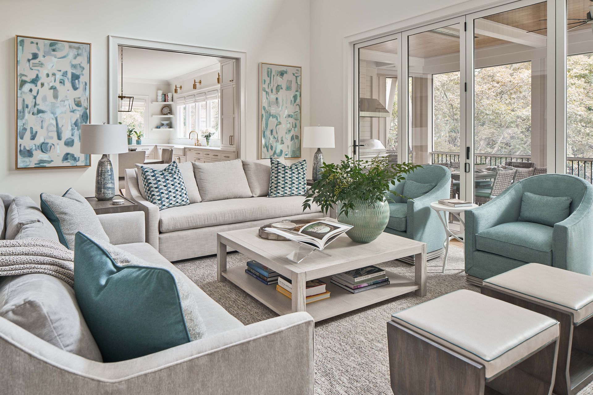 A living room filled with furniture and a coffee table.