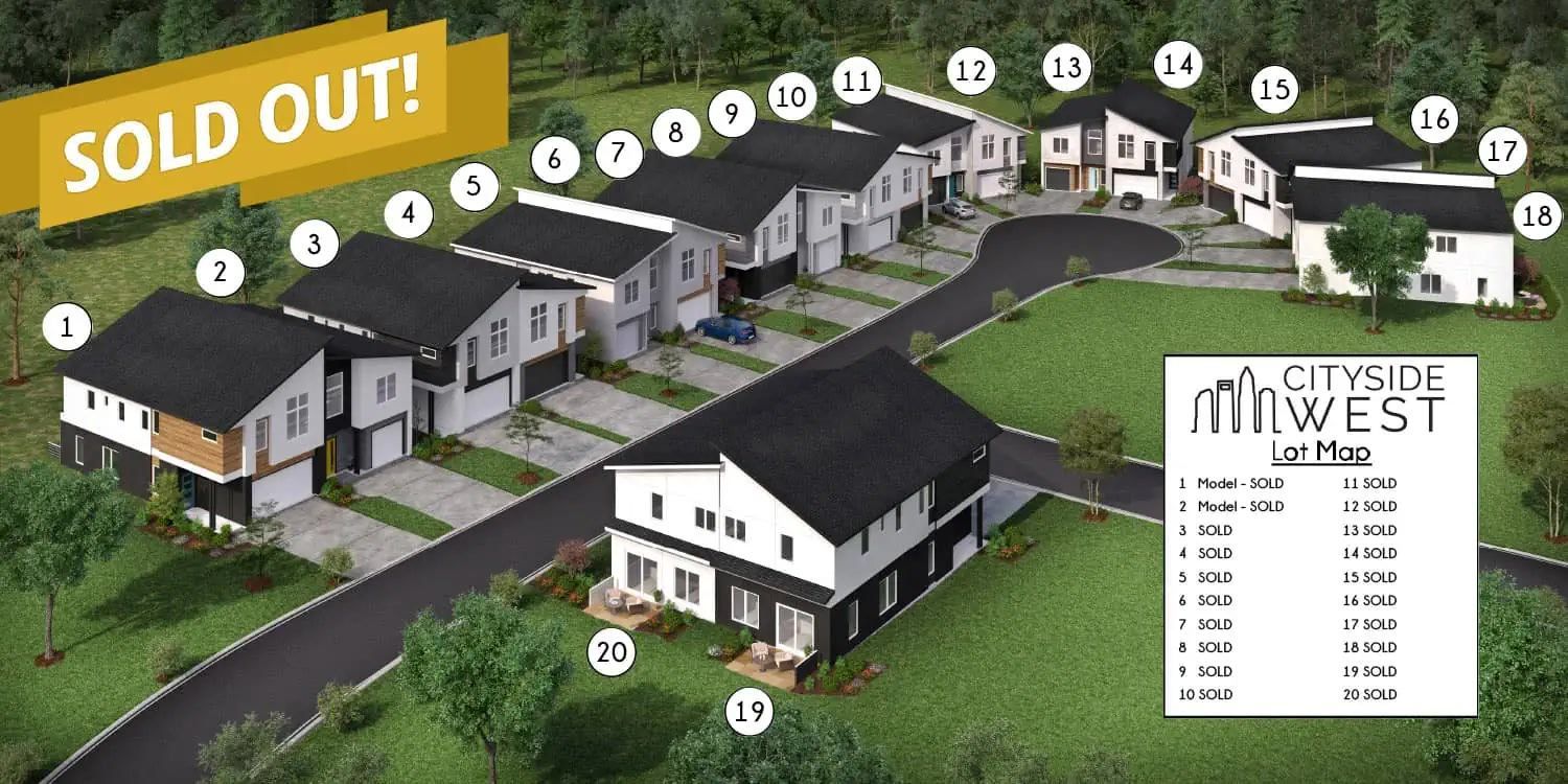 an aerial view of a row of houses that are sold out